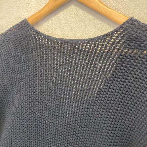 J. Jill Womens Open Knit Crochet Sweater Women's Small Blue Lace Up Oversized - Picture 12 of 12